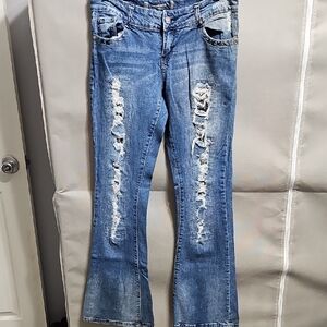 Rampage Blue Flare Jeans with Distressed Details